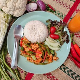 ข้าว-ผัดพริกสดถั่วฝักยาว