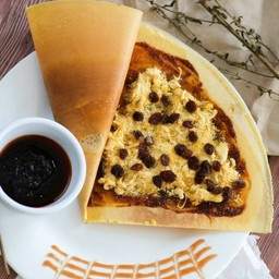 พริกเผา,หมูหยอง,ลูกเกต,ราดมะเขือ,มายองเนส