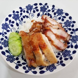 ข้าวไก่อบน้ำผึ้ง+หมูทอดน้ำปลา