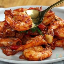 กุ้งผัดพริกเผา ราดข้าว