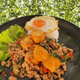 กะเพาเต้าหูสับ   เป็นกับข้าว