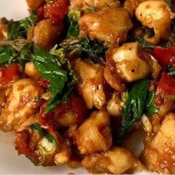 กระเพราเอ็นไก่เปนกับ