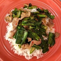 ข้าวราดผัดผักคะน้าหมู