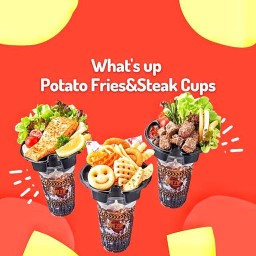 สเต็ก เฟรนฟรายส์ What's up Potato Fries& steak Cups ตลาดรวมทรัพย์อโศก
