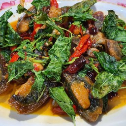 กระเพราไข่เยี่ยวม้า กับข้าว