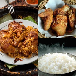 ข้าวสวย+ไก่ทอด+ปีกทอด (สูตรหาดใหญ่)
