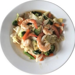 ผัดผักรวมกุ้ง Stir Fried Mixed Vegetables with prawn