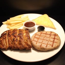 ซี่โครงหมูบาร์บีคิว + หมูบดเทริยากิ