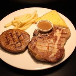 หมูพริกไทยดำ + พอร์คชอ็อพ