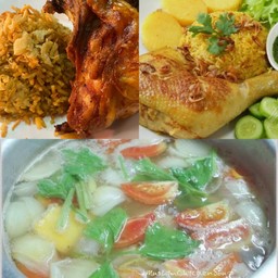 ข้าวหมกไก่(ไก่หมก) + ข้าวหมกไก่ทอด + ซุปแซ่บ