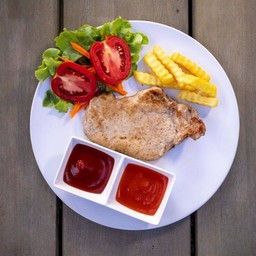 สเต็กหมูสันนอกพริกไทยดำ