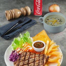 [อร่อยซ่ากับโค้ก] สเต็กหมูพริกไทยดำ ชุปข้าวโพด เเละโค้ก