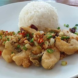 ข้าวปลากระพงผัดพริกเกลือ