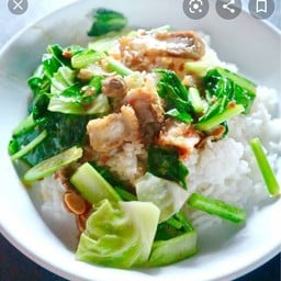 ผัดแขนงหมูกรอบราดข้าว