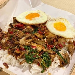 กะเพราถาด ไก่ย่าง