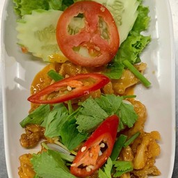 หมึกทอดผัดไข่เค็ม