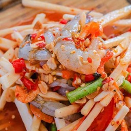 ตำยอดมะพร้าวกุ้งสด