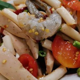 ตำไหลบัวกุ้งสดหมูยอ(ปลาร้า)