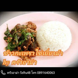 ข้าวราดกะเพรา ปลากระป๋อง,ไข่เยี่ยวม้า