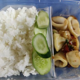 ข้าวกระเพราปลาหมึก ( กล่อง )