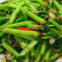 ผักบุ้งจีนเต้าเจี้ยวพริกสด (ไม่เนื้อสัตว์) +ข้าว