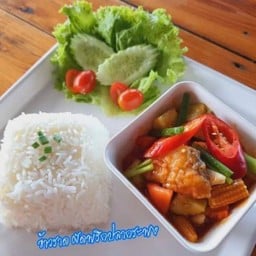 ข้าวราดผัดพริกปลากระพง