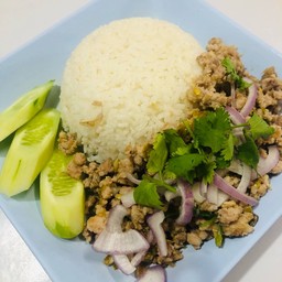 ข้าวหมูผัดปลาอินทรีย์