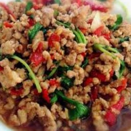 ผัดกะเพราหมูสับ(สูตรต้นตำรับ)(เป็นกับ)