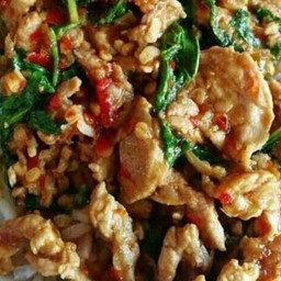 ผัดกะเพราหมูชิ้น(สูตรต้นตำรับ)(เป็นกับ)