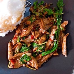 ข้าวกะเพราเผ็ดเป็ดย่าง