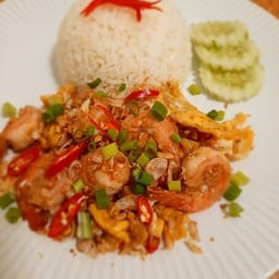 กุ้ง&ไข่ไก่คั่วพริกเกลือราดข้าว