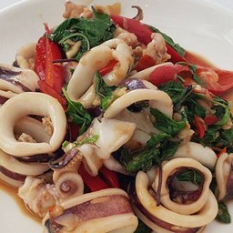 ผัดกะเพราปลาหมึก