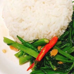 ข้าว + ผัดผักบุ้งไฟแดง