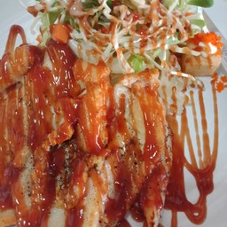 Chicken Breast Steak  Spaghetti+Garlic Bread