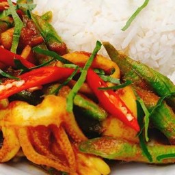 ผัดพริกแกงปลาหมึก - ราดข้าว