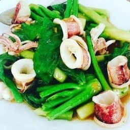 ผัดคะน้าปลาหมึก - ราดข้าว