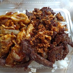 ข้าวไก่หวาน + เนื้อทอด
