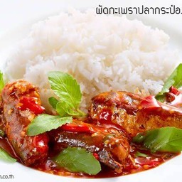 กระเพราปลากระป๋อง ราดข้าว