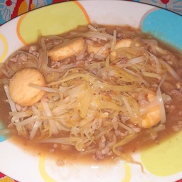 ผัดกุยช่ายขาวเต้าหู้หมูสับ(ผัดใหม่จะกรอบยิ่งนานยิ่งจะเหนียว)