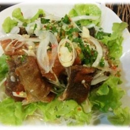 No.120 หนังปลาแซลมอนทอดยำ