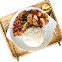 Rice topped with Stir-Fried Minced Pork Vietnamese Sausage Sweet Chinese Sausage & Basil