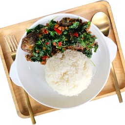 Rice Topped with Stir-Fried Minced Pork Century Egg & Basil