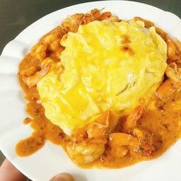 ข้าวไข่ข้นพริกแกงนมสดกุ้ง