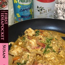 กุ้งผัดผงกะหรี่ (Shrimp stir fried with curry) | กุ้ง 8 ตัว | ไม่มีข้าว