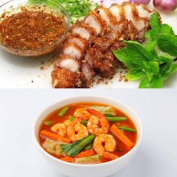 ชุด1(ข้าวสามชั้นทอดน้ำปลา+แกงส้มกุ้ง)