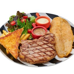 N พอร์คช็อป + สเต็กปลาดอลลี่