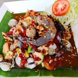 ตำเกาเหลาหอยแครงกุ้งสดปูปลาร้า