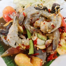 ตำเกาเหลากุ้งสดปูปลาร้า