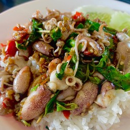 ข้าวกระเพราหมึกกะตอย