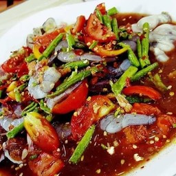 ตำเหลากุ้งสดหอยแครงหอยนางรม